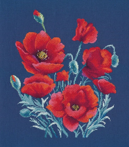 click here to view larger image of Poppies on Blue (counted cross stitch kit)