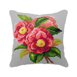 click here to view larger image of Cushion Kit/Camellias - SA99091 (needlepoint kit)