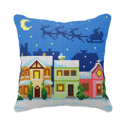 click here to view larger image of Cushion Kit/Christmas Town - SA99093 (needlepoint kit)