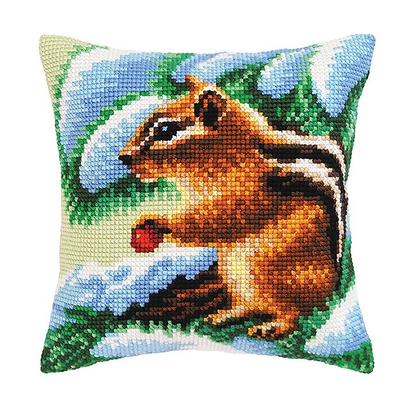 Chipmunk Cushion - click here for more details about this counted canvas kit