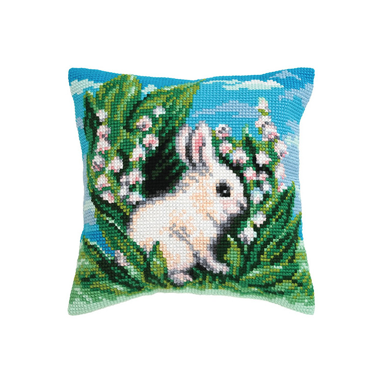 White Rabbit Cushion - click here for more details about this counted canvas kit