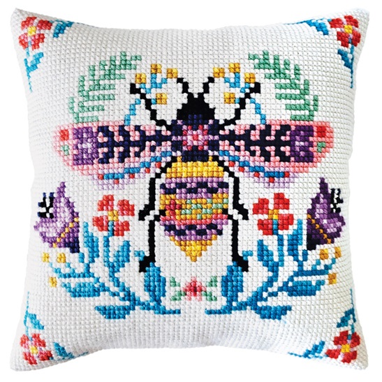Flower Bee Cushion - click here for more details about this counted canvas kit