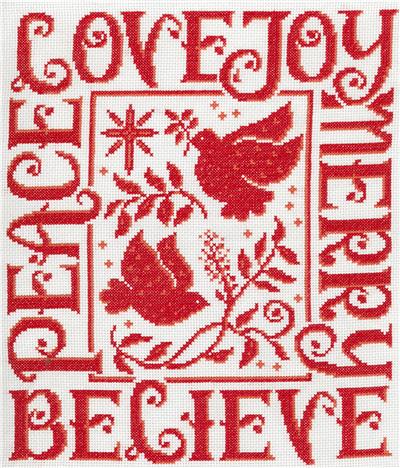 click here to view larger image of Love, Joy, Merry - Ursula Michael (counted cross stitch kit)
