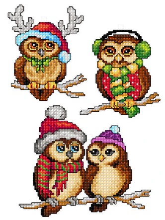 click here to view larger image of Christmas Owls (counted cross stitch kit)
