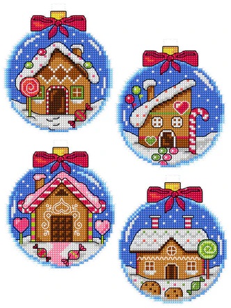 click here to view larger image of Gingerbread Houses Baubles/Dark Blue (counted cross stitch kit)