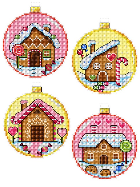 click here to view larger image of Gingerbread Houses Baubles/Pink (counted cross stitch kit)