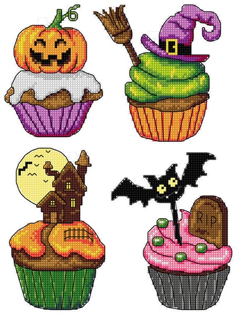 click here to view larger image of Halloween Cupcakes (counted cross stitch kit)