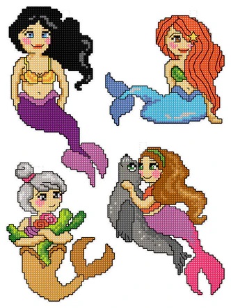 click here to view larger image of Mermaids (counted cross stitch kit)