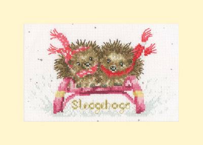 click here to view larger image of Card - Sledgehogs  (counted cross stitch kit)