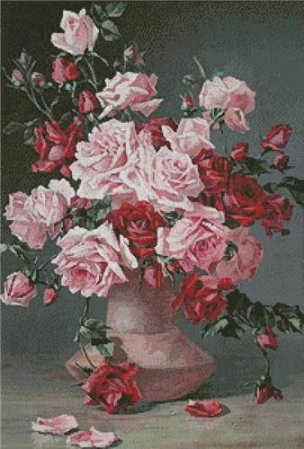 click here to view larger image of Pink Roses in a Vase 2 (Large) (chart)