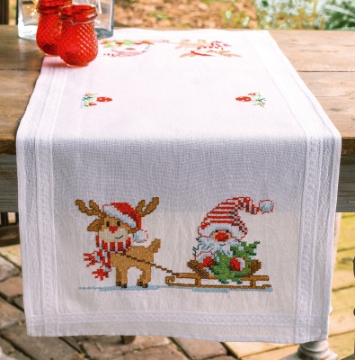 click here to view larger image of Gnome & Reindeer Table Runner (counted cross stitch kit)