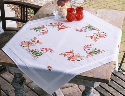 click here to view larger image of Gnome & Reindeer Table Cloth (counted cross stitch kit)