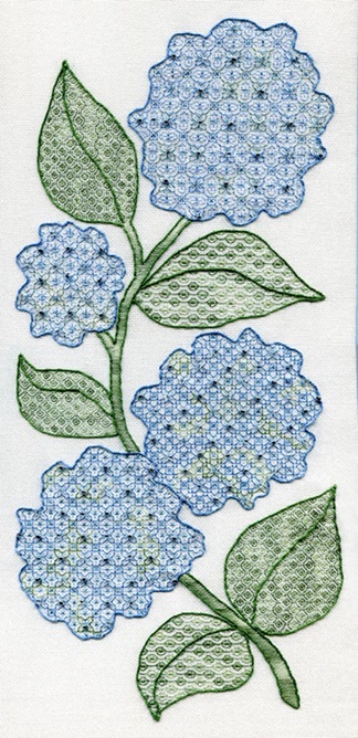 click here to view larger image of Blackwork Hydrangeas w/Bead Pack (chart)