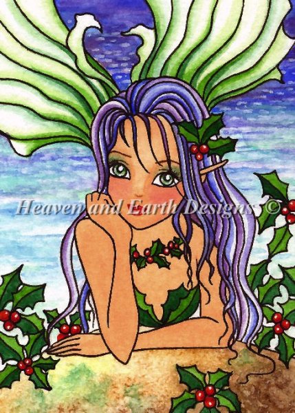 click here to view larger image of Holly Berry Mermaid - Quick Stitch (chart)