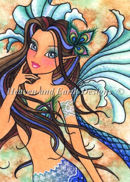 click here to view larger image of Exotic Peacock Mermaid - Quick Stitch - Nadia Tate	 (chart)