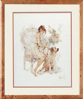 click here to view larger image of Girl in Chair with Dog (counted cross stitch kit)