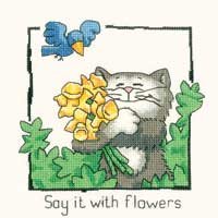 click here to view larger image of Say It With Flowers - Cats Rule (Kit) (counted cross stitch kit)