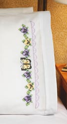 click here to view larger image of Pansies & Butterflies Pillowcase Pair  (stamped cross stitch)