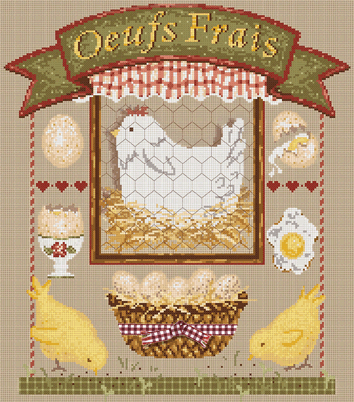 click here to view larger image of Oeufs Frais KIT - Linen (counted cross stitch kit)
