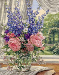 click here to view larger image of Peonies & Delphiniums   (counted cross stitch kit)