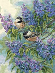 click here to view larger image of Chickadees & Lilacs  (counted cross stitch kit)