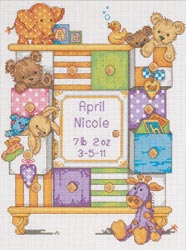 click here to view larger image of Baby Drawers Birth Record    (counted cross stitch kit)