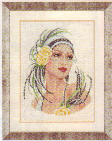click here to view larger image of Yellow Rose Flapper Lady (aida) (counted cross stitch kit)