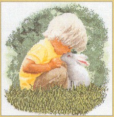 click here to view larger image of Little Boy with Bunny - Linen (counted cross stitch kit)