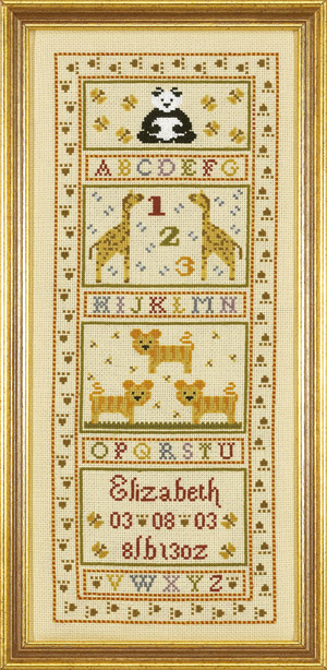 click here to view larger image of Animal Alphabet Birth Sampler (KIT) (counted cross stitch kit)