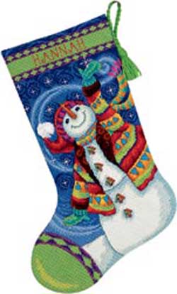 click here to view larger image of Happy Snowman Stocking (needlepoint)