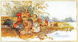 click here to view larger image of Chickens In A Field - 32ct linen (counted cross stitch kit)