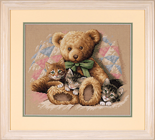 click here to view larger image of Teddy & Kittens (counted cross stitch kit)