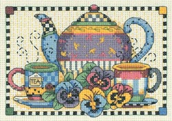click here to view larger image of Teatime Pansies (counted cross stitch kit)