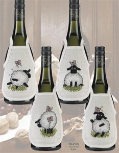 click here to view larger image of Sheep Bottle Aprons (4pcs) (counted cross stitch kit)