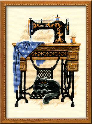 click here to view larger image of Cat with Sewing Machine (counted cross stitch kit)