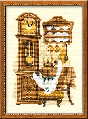 click here to view larger image of Cat with Clock (counted cross stitch kit)