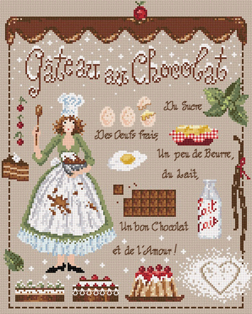 click here to view larger image of Gateau au Chocolat KIT - Linen (counted cross stitch kit)