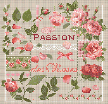click here to view larger image of La Passion de Roses KIT - Linen (counted cross stitch kit)