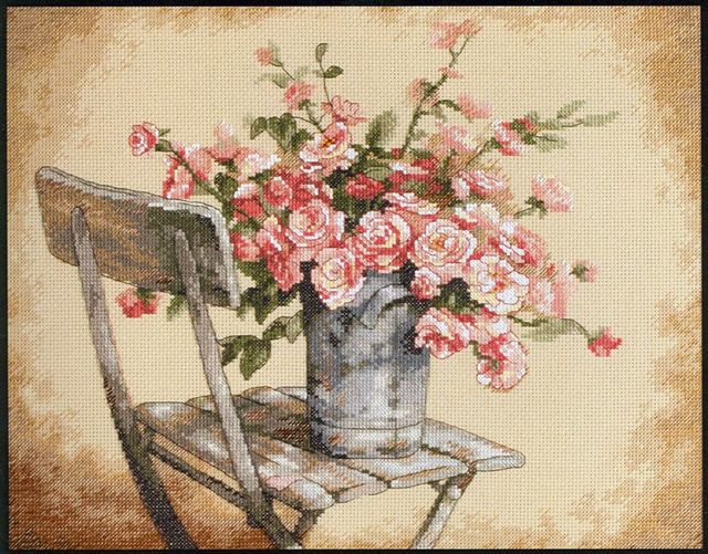 click here to view larger image of Roses on a White Chair (counted cross stitch kit)